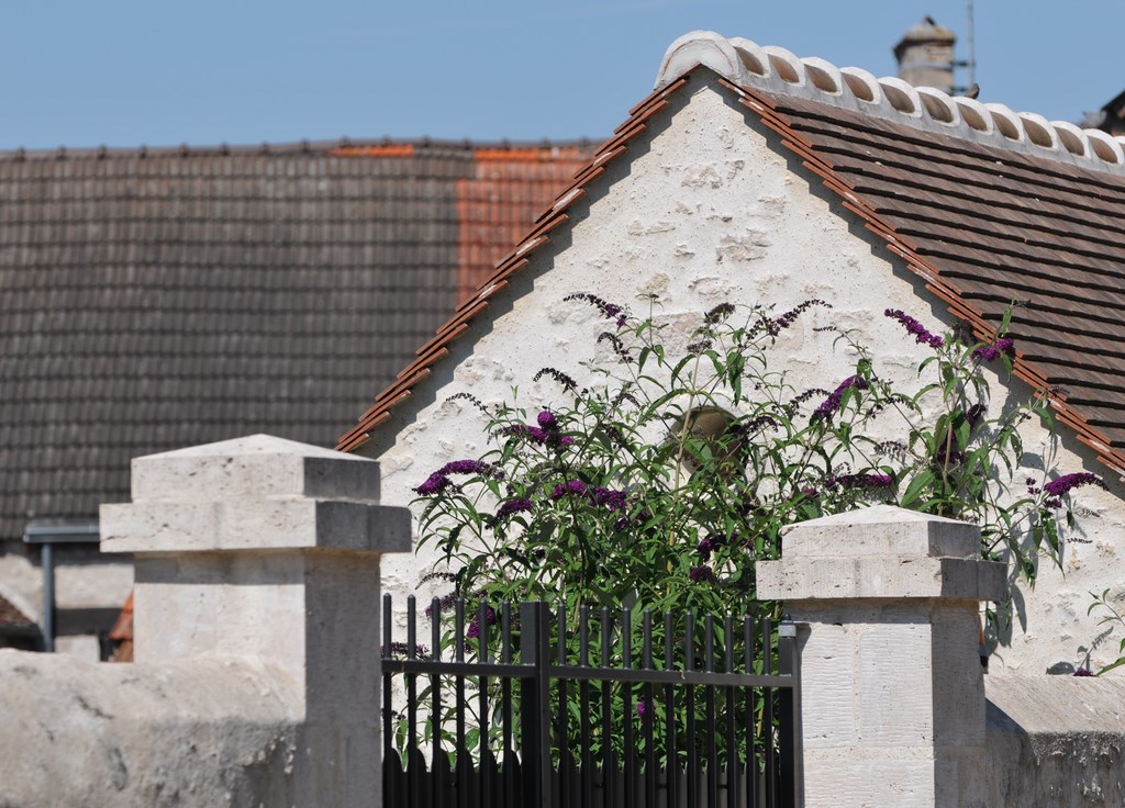 Construction et aménagement d'une extension de maison en moellons (maçonnerie, couverture, toiture, enduit à la chaux, création et réparation de piliers de portail)